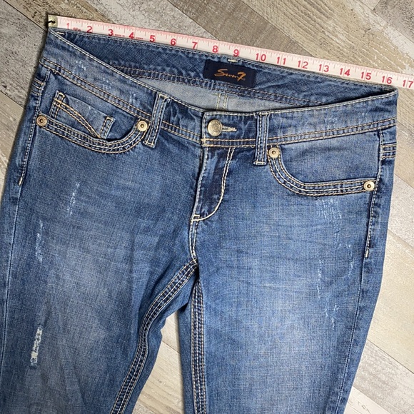 Women's Seven7 Flare Leg Factory Distressed Jeans - Picture 3 of 12